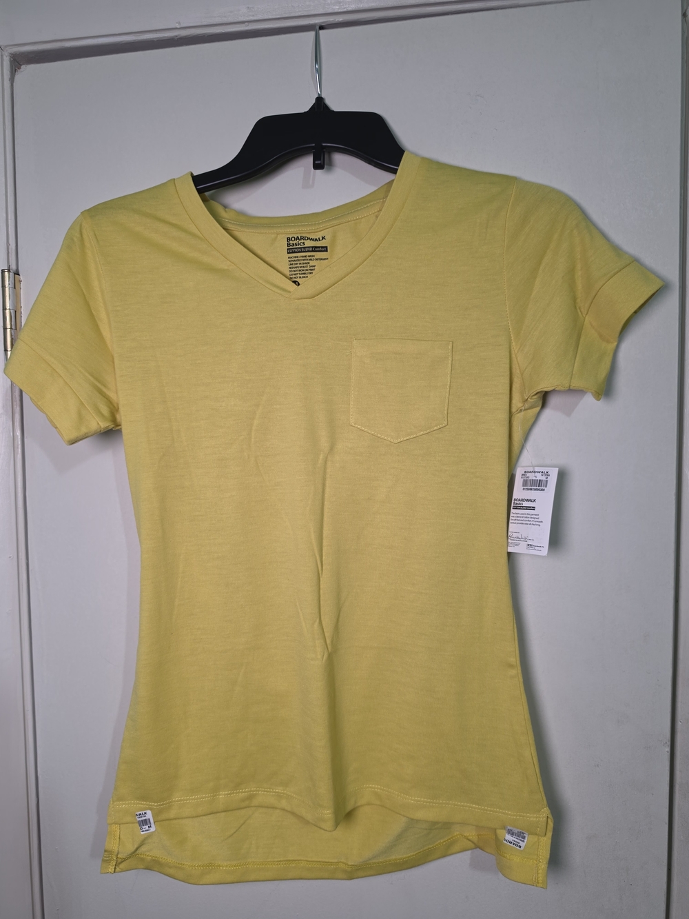 Essentials Women’s Yellow V‑Neck Pocket Tee